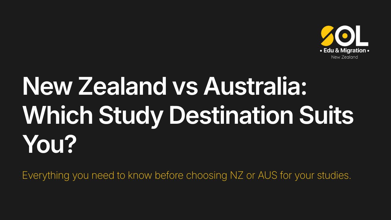 A blog cover comparing New Zealand and Australia as study destinations, featuring the title "New Zealand vs Australia: Which Study Destination Suits You?