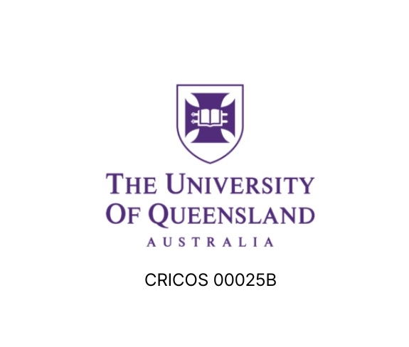 Purple University of Queensland Australia logo and crest, with the text “CRICOS 00025B” below.